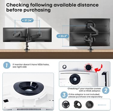 Підставка для монітора PUTORSEN для 2 моніторів, 17-49 дюймів, газ-амортизатор, регулювання висоти, поворот, VESA 75/100mm, чорний