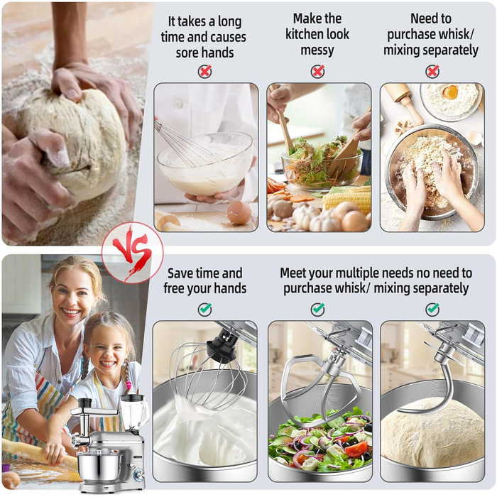 Homlee 3-in-1 Kitchen Machine - 1800W Food Processor with Meat Grinder, Juicer & 5.5L Stainless Steel Bowl - 6 Speed Mixer