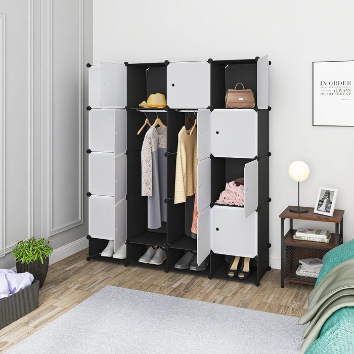WOLTU Wardrobe/Cloakroom Cabinet with Shelf System/Bookcase/Shoe Rack with 2 Clothes Rails SR0090sw