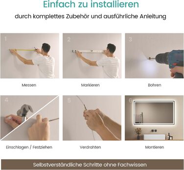 Дзеркало для ванної кімнати EMKE з підсвічуванням 40x60 см LED, антизапар, холодний/теплий білий світ, з кнопкою, алюмінієва рама, IP44, енергозберігаюче