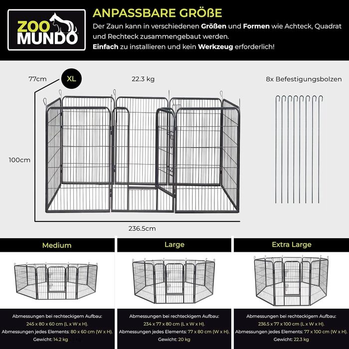 Клітка для цуценят Zoomundo 100 см, XL, чорна: загін для тварин, загін для цуценят, клітка для собак