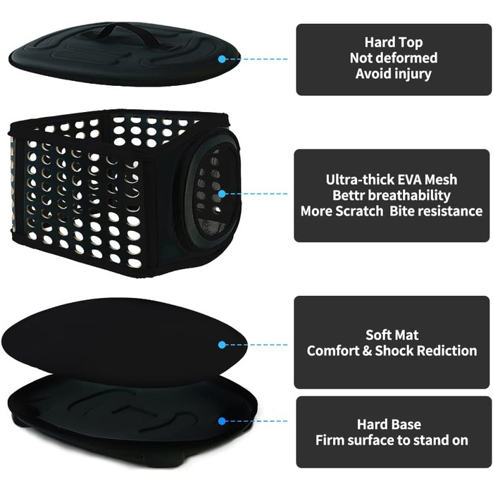 Складана переноска для кота, переноска для кота/маленьких собак, чорна, з м'яким матом