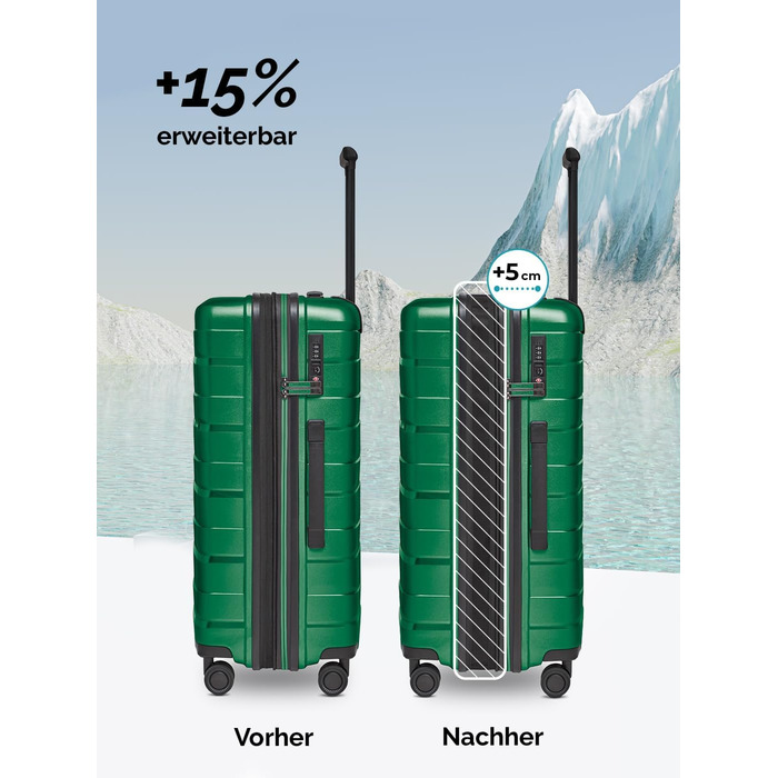 Чемодан середній з жорстким корпусом, розширюваний, 45 x 27 x 66 см, з подвійними колесами та TSA-замком, 3.7 кг, з високоякісного поліпропілену, унісекс, Emerald Green Metallic