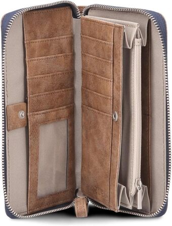 Two large women's wallets/purses O.Wallet OW2 brown vintage-style wallet, wallet with all-around zipper, 15 card slots, 2 bill compartments, coin pocket & see-through pocket