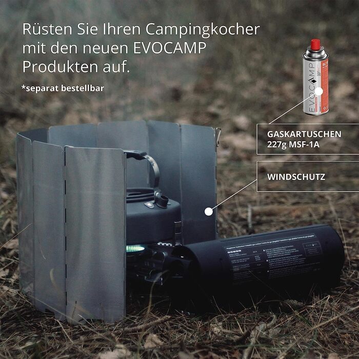 Складний газовий кемпінговий пальник з 4 картриджами MSF-1a 227г, п'єзозапалюванням, тепловідбивачем і чохлом для перенесення