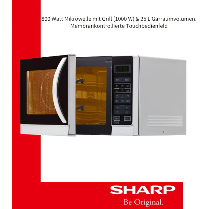 Мікрохвильова піч Sharp R742WW 2-в-1 з грилем, 25 л, 900 Вт, білий