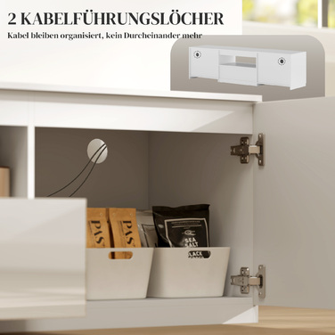 HOMCOM TV Stand with High-Gloss Finish, Holds TVs up to 65'', 3 Shelves, 1 Drawer, 160 x 38 x 43 cm, White