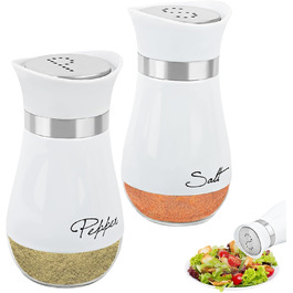 Набір солі та перцю з нержавіючої сталі з скляним дном, для кухні, грилю та кемпінгу (білий)