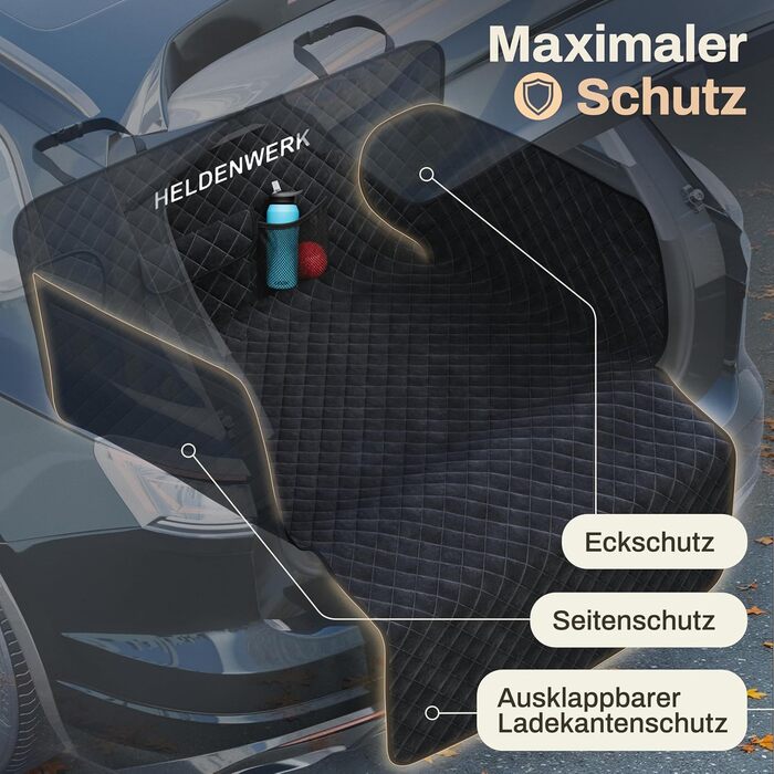 Захист для багажника авто для собак HELDENWERK: водовідштовхуючий, антиковзкий, з захистом бокових панелей та краю, універсальний, чорний (преміум, стеганий)