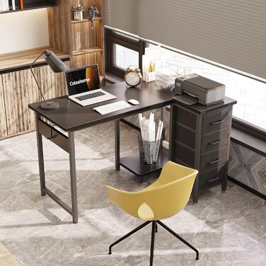 Комп'ютерний стіл кутовий Coleshome 100x70 см з 4 шухлядами, чорний