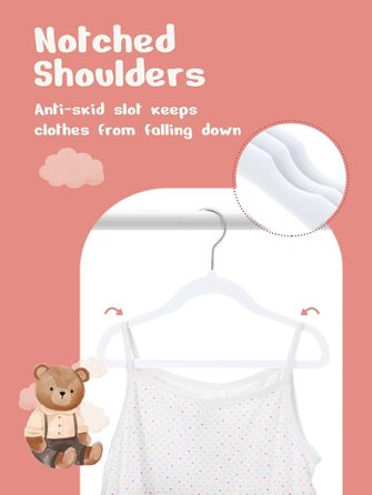 Набір дитячих вішалок для одягу House Day (30 шт.), 28 см, з оксамитовим покриттям, білі