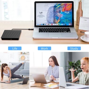 Зовнішній DVD/CD привід USB 3.0 та Type-C, DVD-брунер +/-RW для ноутбука та ПК, сумісний з Windows 11/10/8/7, MacOS, Linux, чорний