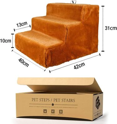 NAMSAN Dog Stairs 3-Step Pet Ladder, Easy Assembly, Cat Stairs with Washable Cover for Sofa, 42 x 40 x 31cm (Brown)