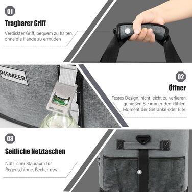 Сумка-холодильник INSMEER 48L: велика, містка, для пікніків, кемпінгу та пляжу (темно-сірий)