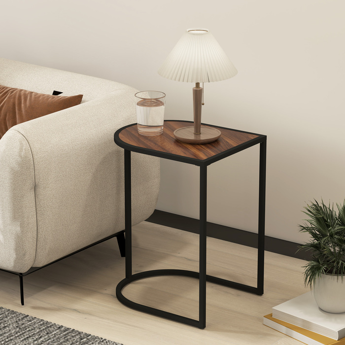 HOMCOM 2-Piece Couch Table Set, Square Side Table, Coffee Table with Steel Frame, Stackable Sofa Table, for Living Room, Holds up to 20 kg, Brown+Black | Aosom