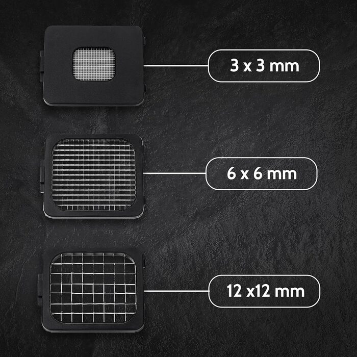 Подрібнювач для овочів Alligator 3094 з нержавіючої сталі - 3 насадки (3x3, 6x6, 12x12 мм) - з контейнером, BPA-free