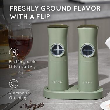 Gravity Electric Salt and Pepper Grinder Set, 2-Piece Set Rechargeable Electric Salt and Pepper Shakers with USB-C Charging Station, Electric Spice Mill for Dry Spices