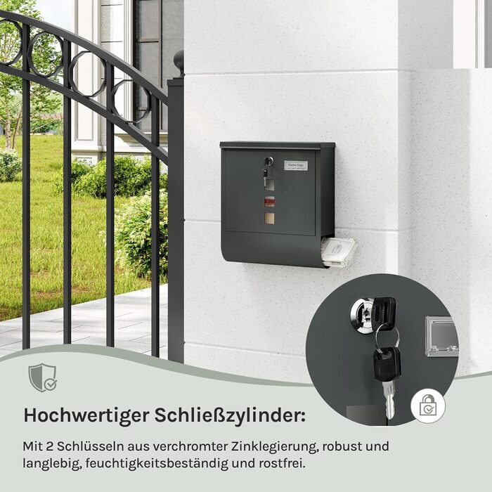 Поштовий ящик WOLTU з газетницею та вікном, замок, табличка для імені, вуличний, антрацит 37x37x10.5 см