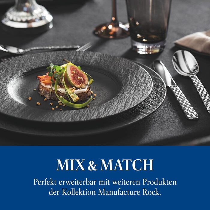 Тарілка для сніданку Villeroy & Boch Manufacture Rock 22 см, чорна, преміум порцеляна, матова, шліферна текстура, для посудомийної машини та мікрохвильовки