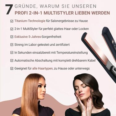 2-in-1 Hair Straightener & Curling Wand - Rose Gold - 5 Year Worry-Free Guarantee