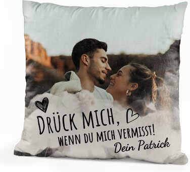 Парні подушки Love Faith Drück Mich 40x40 см – персоналізована диванна подушка з фото та іменем – подарунок для пари, для неї і нього