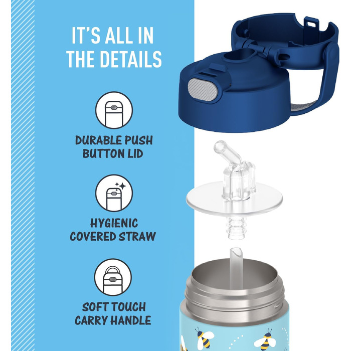 Термос Thermos Funtainer 340 мл, фіолетовий, 12 oz, блакитно-зелений, з декором бджілок