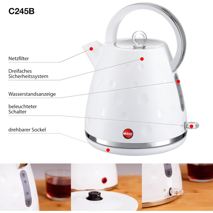 Електричний чайник Eldom C245SB, 1.7 л, 2000W, білий, з поворотним підставою