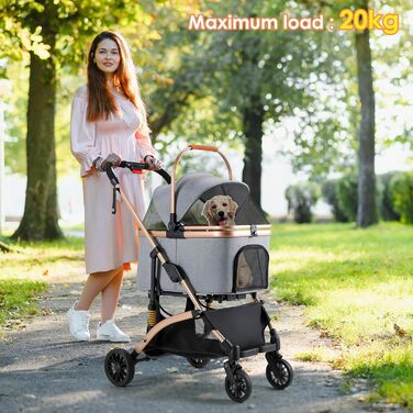 Візок для собак Mamizо 3 в 1: візок, переноска, сумка, до 20 кг, сірий