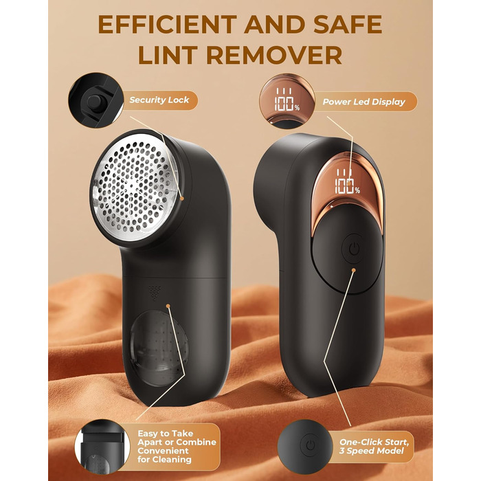 Електричний видалення ворсу з одягу - портативний бездротовий прилад з LED-дисплеєм (чорний)