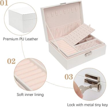 Шкатулка для прикрас XPOOP з відділеннями, для жінок, з ключем, знімний лоток, для кілець, сережок, браслетів, намист, брошей