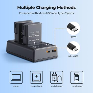 Акумулятор K&F CONCEPT EN-EL14 (2 шт.) та зарядний пристрій 2xUSB для Nikon D3500, D5600, D3200, D3300, D3400, D5500, Coolpix P7800, P7700, P7200, P7100, P7000