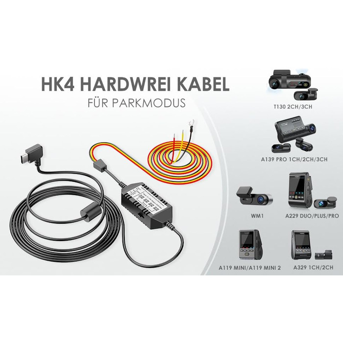 Кабель живлення VIOFO HK4 Hardwire Kit для відеореєстраторів A329, A119M, A229 (Type-C) з режимом паркування та захистом від розрядження акумулятора