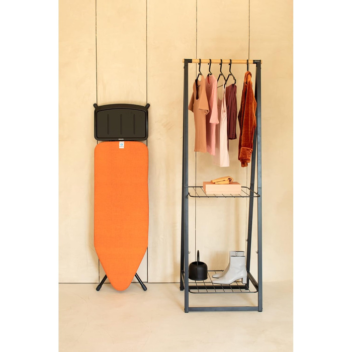 Гладильна дошка Brabantia C XL для парогенератора, велика та складна, регульована по висоті, нековзкі гумові ніжки, бавовняний чохол, захист від дітей та для транспортування, Happy Glow, 124×45 см, підставка для парової станції
