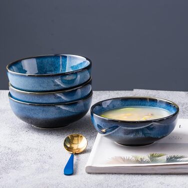 Набір тарілок UNICASA (4 шт.) з порцеляни, 16 см, блакитні - для супу, десерту, каші