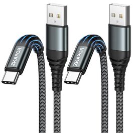 Кабель USB-C 2 шт. 1м, 3.1A, нейлон, сумісний з iPhone 15/15 Pro Max, Samsung Galaxy S23/S22/S21/S10, Note 10, Huawei P40/P30, Google Pixel