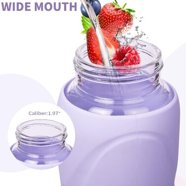 1 liter / 1l Drinking Bottle Glass with Straw BPA Free Glass Bottle with Silicone Sleeve Borosilicate Glass Water Bottle (Light Purple)
