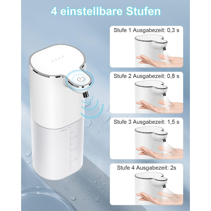 Автоматичний диспенсер для мила 400мл з підзарядкою та кріпленням на стіну, 4 рівня, IPX5, для кухні та ванної кімнати, білий, електричний