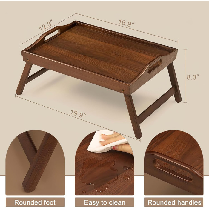 Набір з 2 столів-тачок Mxbamhyc Betttablett з бамбука: для сніданку, сервірування, з тримачем для телефону