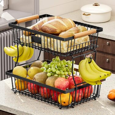 Настільний органайзер для фруктів та овочів 2 яруси (Чорний)