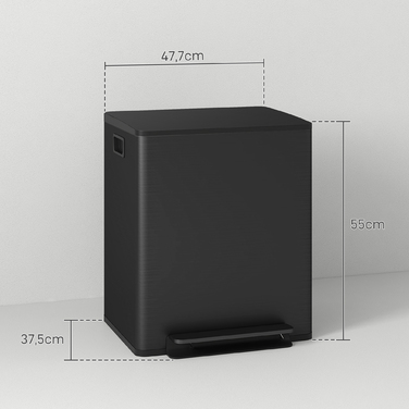 HOMCOM 2x25L Trash Can Step Pedal Bin Stainless Steel with Lid & Foot Pedal, Cosmetics Bin with Inner Bucket for Living Room & Office, 47.7x37.5x56cm