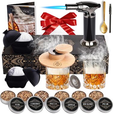 Набір для копчення віскі: 2 склянки, 2 форми для льоду, 6 смаків тирси - для коктейлів Old Fashioned