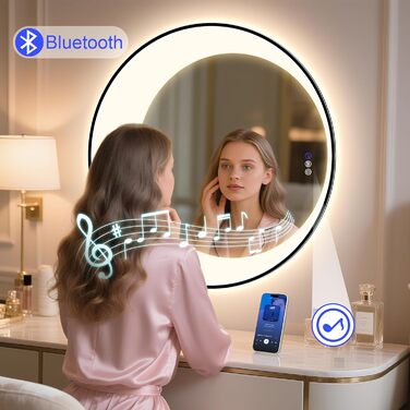 Дзеркало для ванної кімнати STARLEAD з LED-підсвічуванням 90x60 см, Bluetooth, регулювання яскравості, 3 кольори світла, протитуманне покриття, функція пам'яті, HD скло, IP44, горизонтальне/вертикальне, без рамки