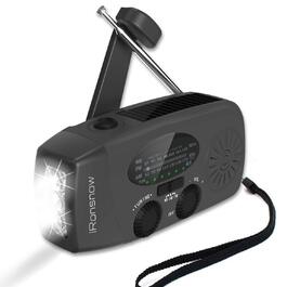 Сонячна радіостанція iRonsnow з ручним заводом, ліхтариком LED, 2000mAh AM/FM, USB зарядка, Powerbank, для походу, кемпінгу (Чорний)
