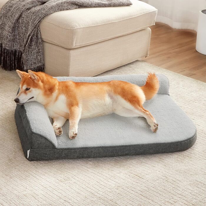 Orthopedic Dog Bed for Large Dogs - 106.6x76x16.5cm Dog Sofa with Egg-Shaped Foam and Waterproof Inner Liner, Cozy Washable Dog Couch Bed, Grey (L 91 x W 69 x H 17 cm)