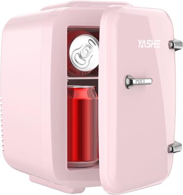 Міні-холодильник YASHE 4L, рожевий: для косметики, напоїв, 220V/12V, термоелектричний, для спальні, офісу, авто