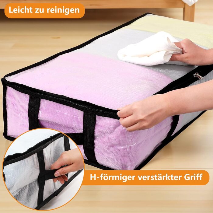 Коробки для зберігання під ліжко (4 шт) 90л з кришкою, прозорі, великі, складні, з ручками. Підходять для постільних речей, подушок, одягу.