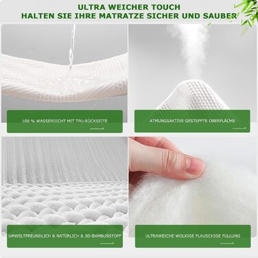 GRT Mattress Protector waterproof 180x200cm, 3D-Air Bamboo Fiber Cooling Mattress Cover & washable incontinence pad, breathable, ultra-soft and noiseless, suitable for mattresses up to 30 cm height