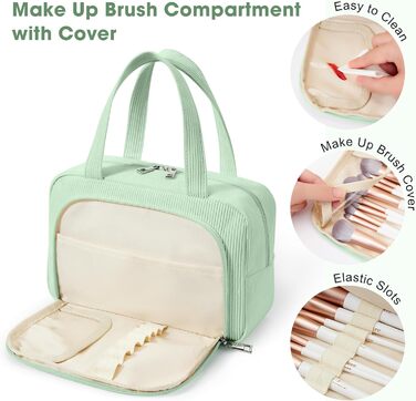 Косметичка жіноча Kalidi з багатьма відділеннями та відділенням для пензликів, велика, для подорожей, зелена (м'ятна)