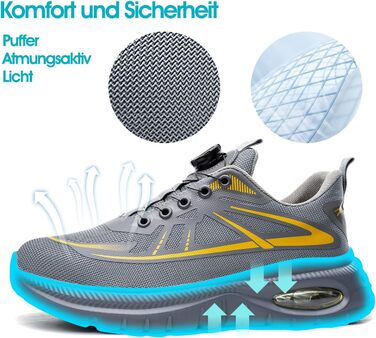 Черевики безпеки для чоловіків та жінок, робочі черевики, професійне взуття, черевики зі сталевим підноском, легкі робочі черевики, сірі, розмір 37-46 EU