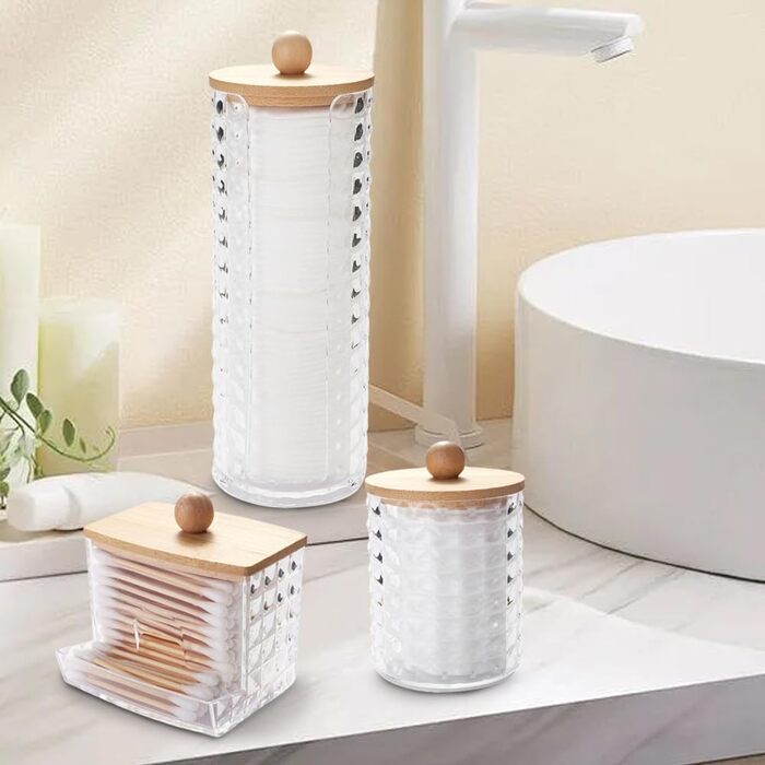 Організатор для ватних дисків та паличок: набір з 3 шт. з акрилу для ванної кімнати